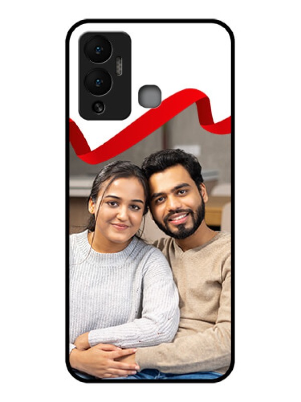 Custom Infinix Hot 12 Play Photo Printing on Glass Case - Red Ribbon Frame Design