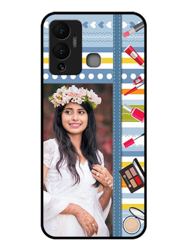 Custom Infinix Hot 12 Play Personalized Glass Phone Case - Makeup Icons Design