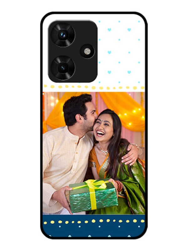Custom Infinix Hot 30i Personalized Glass Phone Case - White and Blue Abstract Design