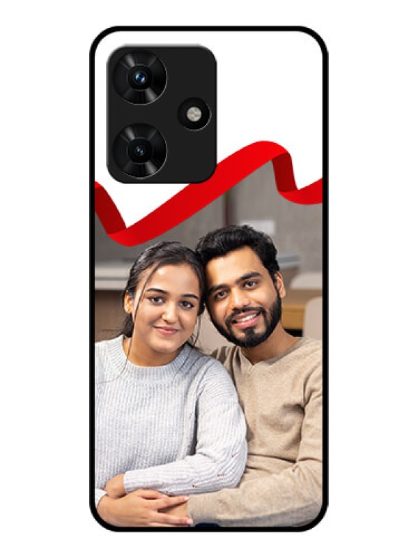 Custom Infinix Hot 30i Photo Printing on Glass Case - Red Ribbon Frame Design