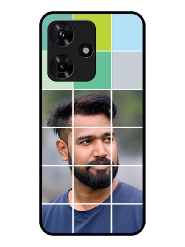 Custom Infinix Hot 30i Photo Printing on Glass Case - with white box pattern