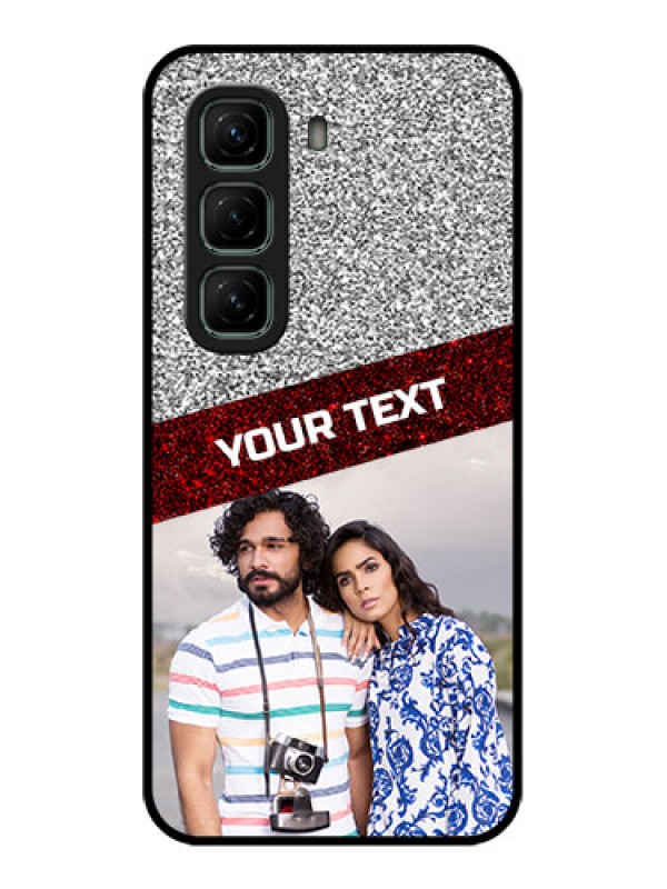 Custom Infinix Hot 50 5G Custom Glass Phone CaseImage Holder With Glitter Strip Design