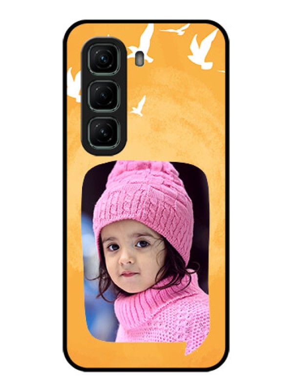 Custom Infinix Hot 50 5G Custom Glass Phone CaseWater Color Design With Bird Icons