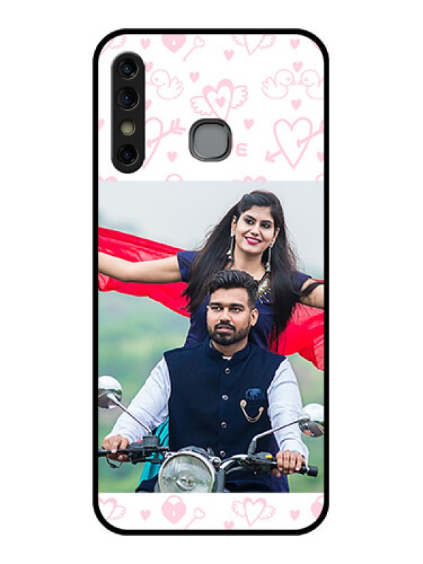 Custom Infinix Hot 8 Custom Glass Phone Case - Pink Flying Heart Design