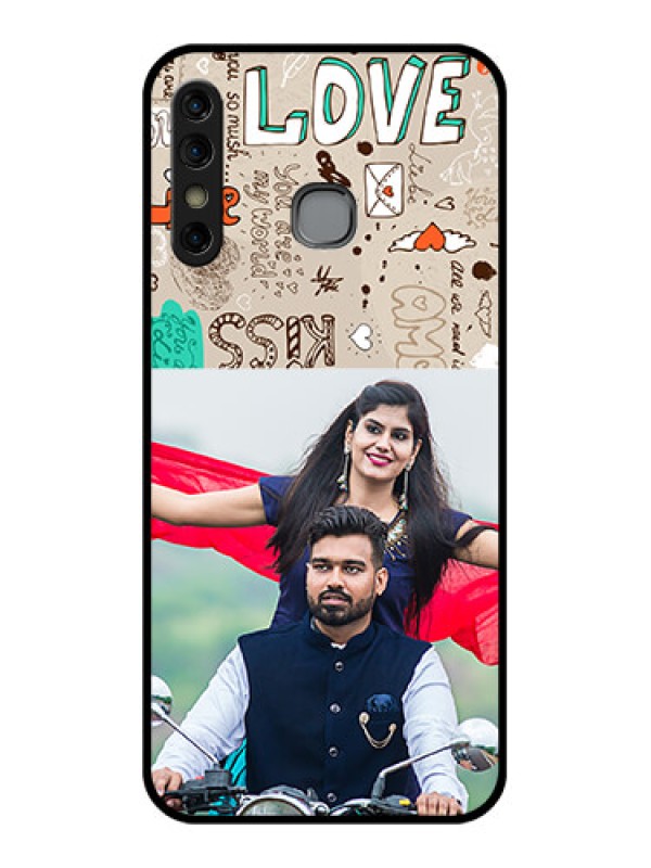 Custom Infinix Hot 8 Custom Glass Phone Case - Love Doodle Pattern