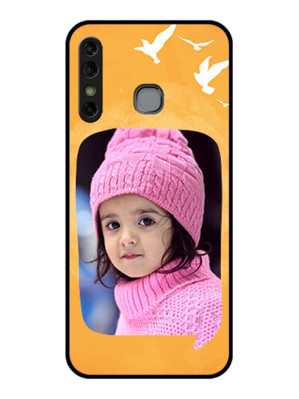 Custom Infinix Hot 8 Custom Glass Phone Case - Water Color Design With Bird Icons