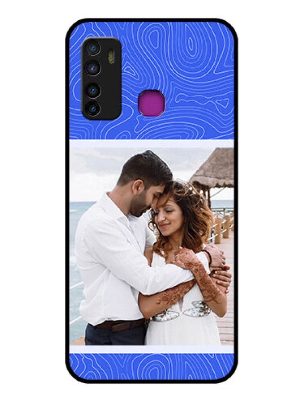 Custom Infinix Hot 9 Custom Glass Phone Case - Curved Line Art With Blue And White Design