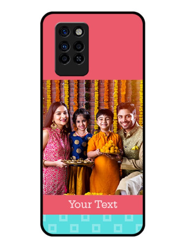Custom Infinix Note 10 Pro Personalized Glass Phone Case - Peach & Blue Color Design