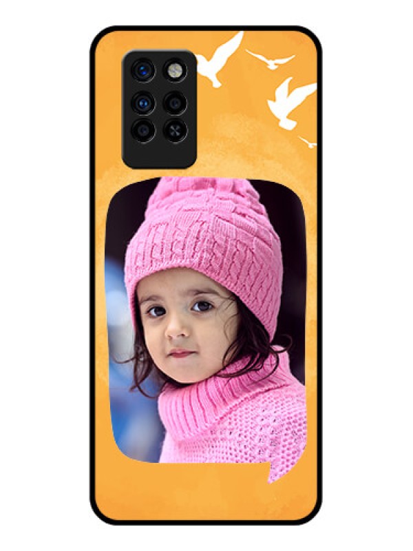 Custom Infinix Note 10 Pro Personalized Glass Phone Case - Water Color Design with Bird Icons