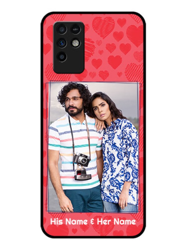 Custom Infinix Note 10 Photo Printing on Glass Case - with Red Heart Symbols Design