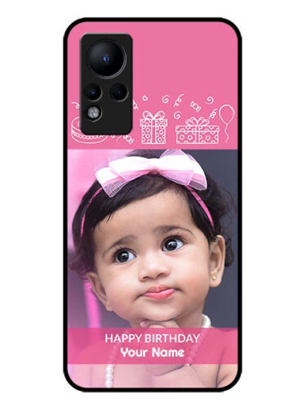 Custom Infinix Note 11 Photo Printing on Glass Case - with Birthday Line Art Design