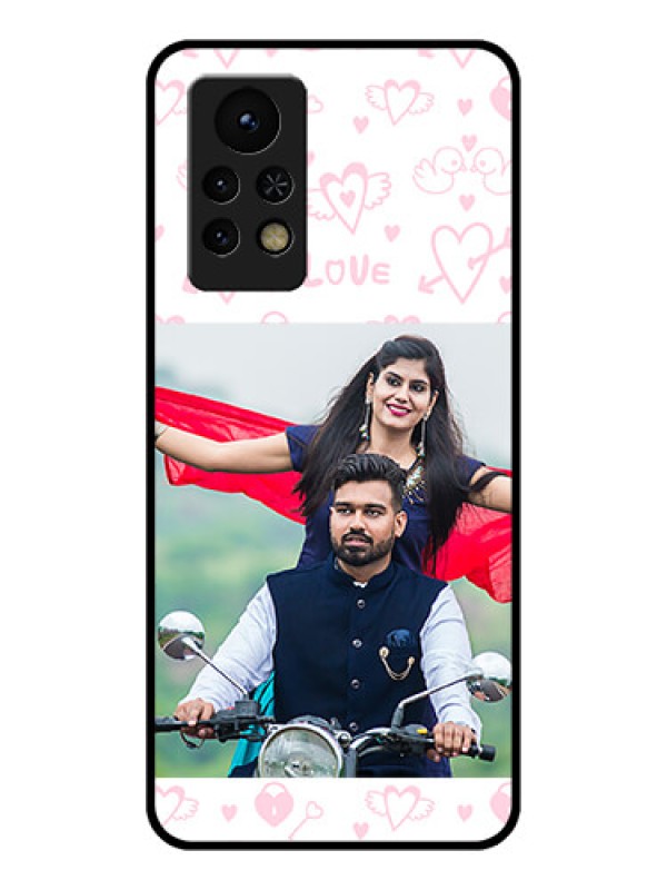 Custom Infinix Note 11s Custom Glass Mobile Case - Pink Flying Heart Design