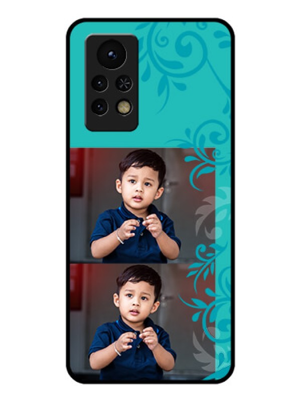 Custom Infinix Note 11s Personalized Glass Phone Case - with Photo and Green Floral Design