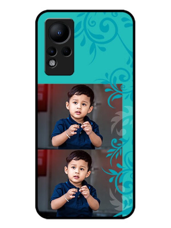 Custom Infinix Note 12 Personalized Glass Phone Case - with Photo and Green Floral Design