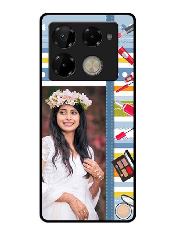 Custom Infinix Note 40 Pro 5G Custom Glass Phone Case - Makeup Icons Design