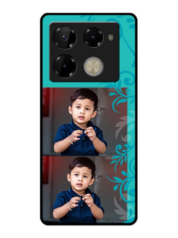 Custom Infinix Note 40 Pro Plus 5G Custom Glass Phone Case - With Photo And Green Floral Design