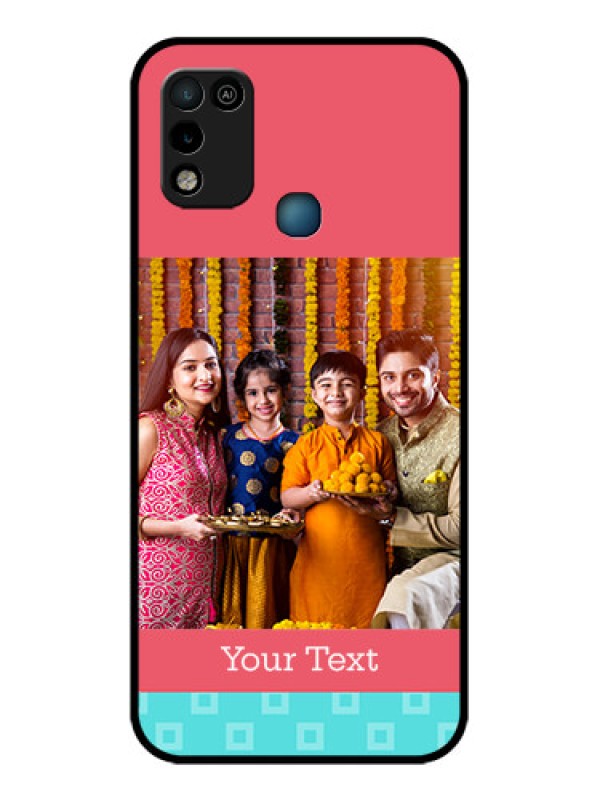 Custom Infinix Smart 5 Personalized Glass Phone Case - Peach & Blue Color Design