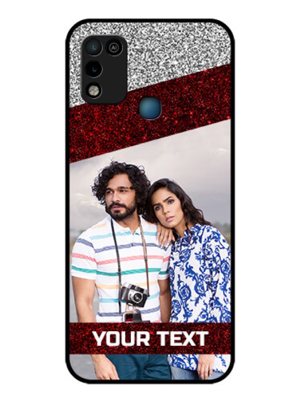Custom Infinix Smart 5 Personalized Glass Phone Case - Image Holder with Glitter Strip Design