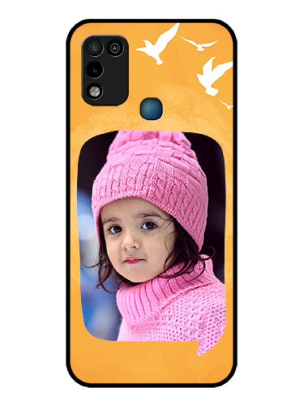 Custom Infinix Smart 5 Personalized Glass Phone Case - Water Color Design with Bird Icons