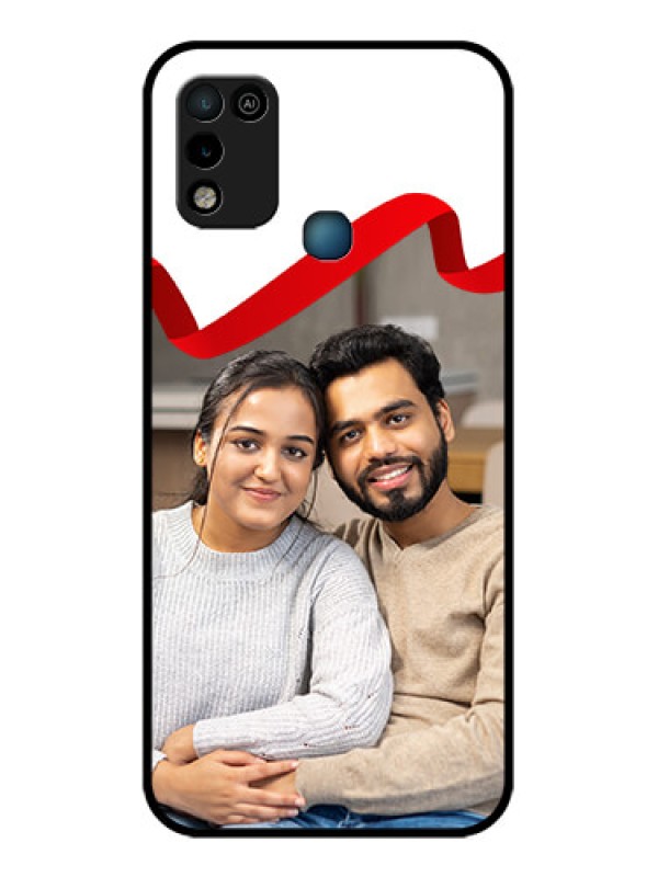 Custom Infinix Smart 5 Photo Printing on Glass Case - Red Ribbon Frame Design