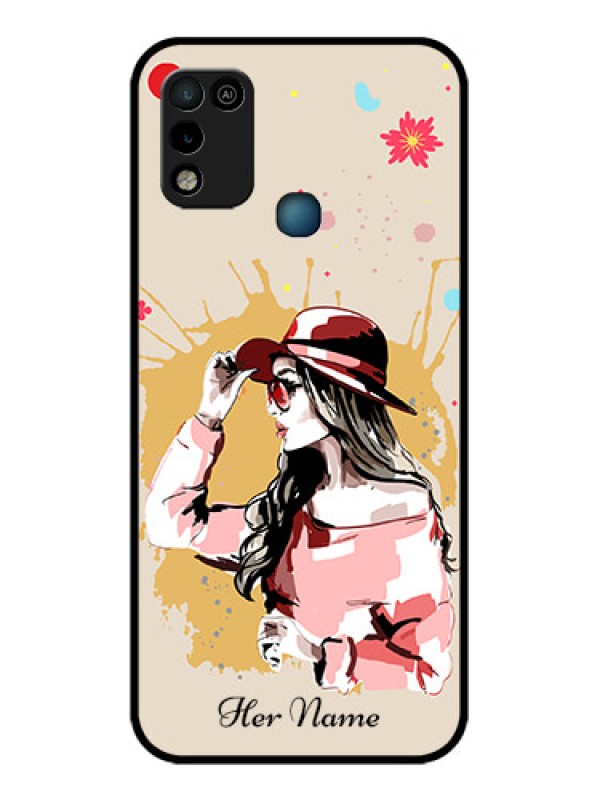 Custom Infinix Smart 5 Photo Printing on Glass Case - Women with pink hat Design
