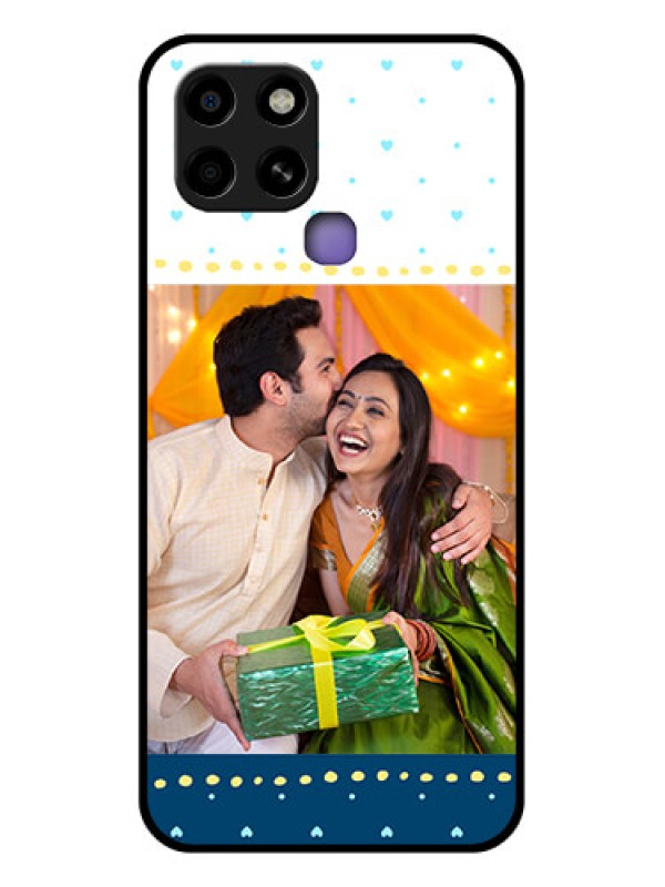 Custom Infinix Smart 6 Personalized Glass Phone Case - White and Blue Abstract Design