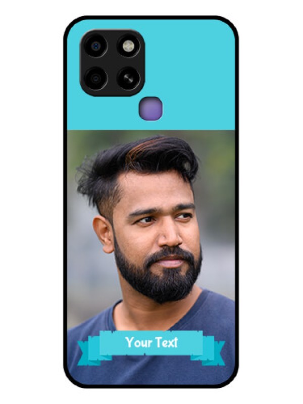 Custom Infinix Smart 6 Personalized Glass Phone Case - Simple Blue Color Design