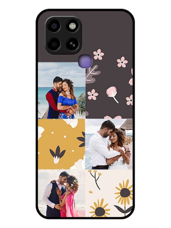 Custom Infinix Smart 6 Photo Printing on Glass Case - 3 Images with Floral Design
