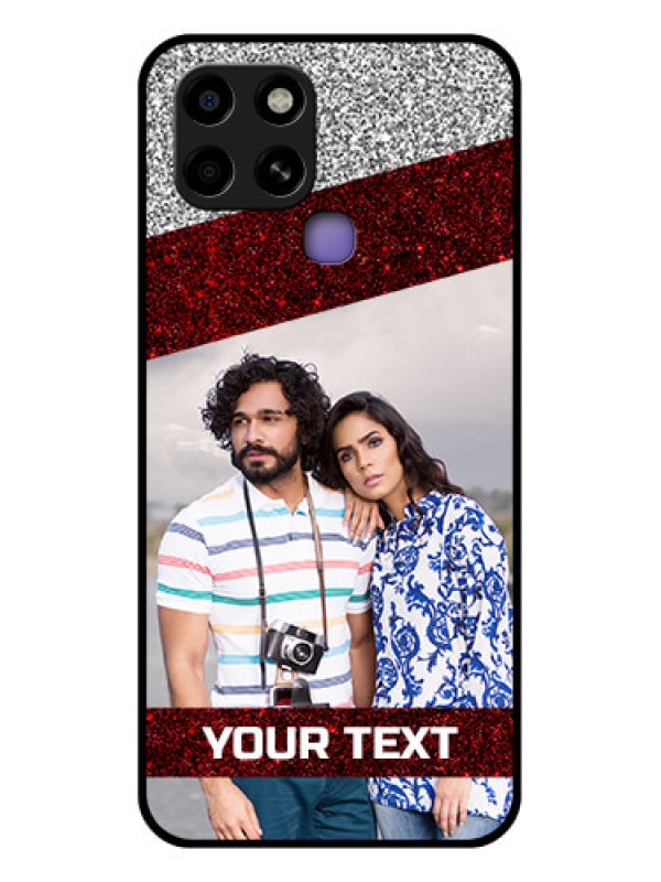 Custom Infinix Smart 6 Personalized Glass Phone Case - Image Holder with Glitter Strip Design