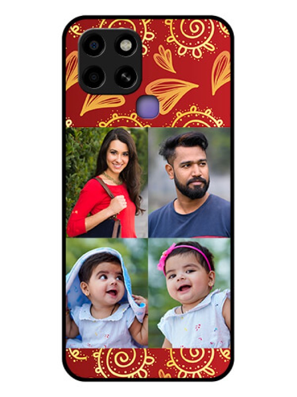 Custom Infinix Smart 6 Photo Printing on Glass Case - 4 Image Traditional Design