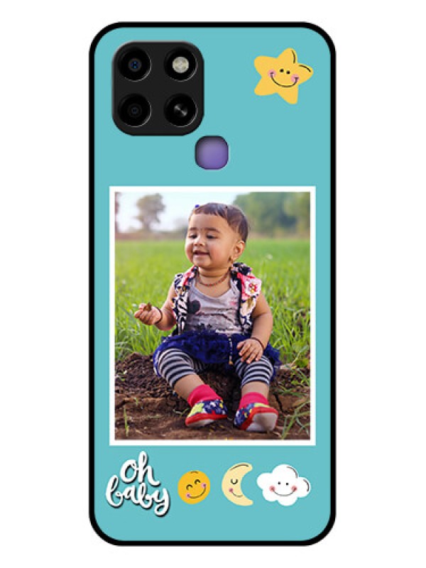 Custom Infinix Smart 6 Personalized Glass Phone Case - Smiley Kids Stars Design
