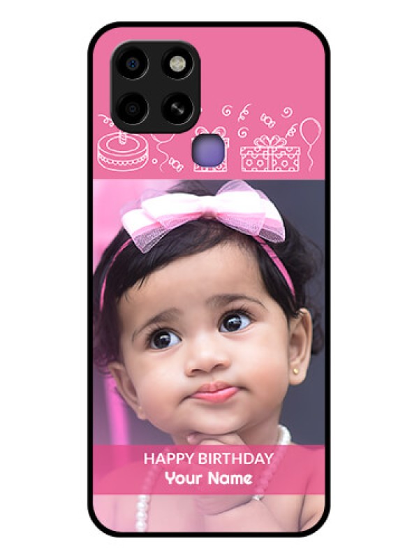 Custom Infinix Smart 6 Photo Printing on Glass Case - with Birthday Line Art Design