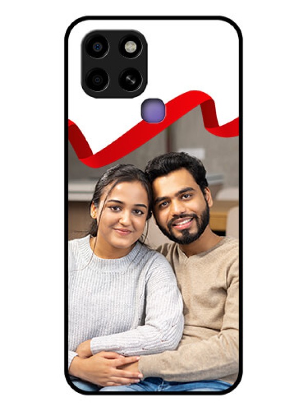 Custom Infinix Smart 6 Photo Printing on Glass Case - Red Ribbon Frame Design