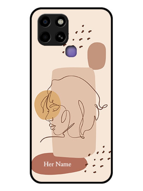 Custom Infinix Smart 6 Photo Printing on Glass Case - Calm Woman line art Design