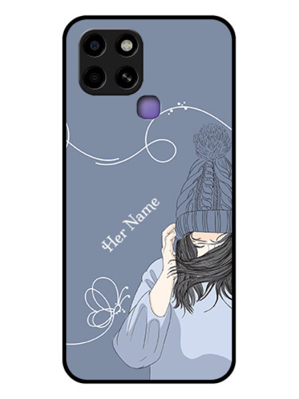 Custom Infinix Smart 6 Custom Glass Mobile Case - Girl in winter outfit Design