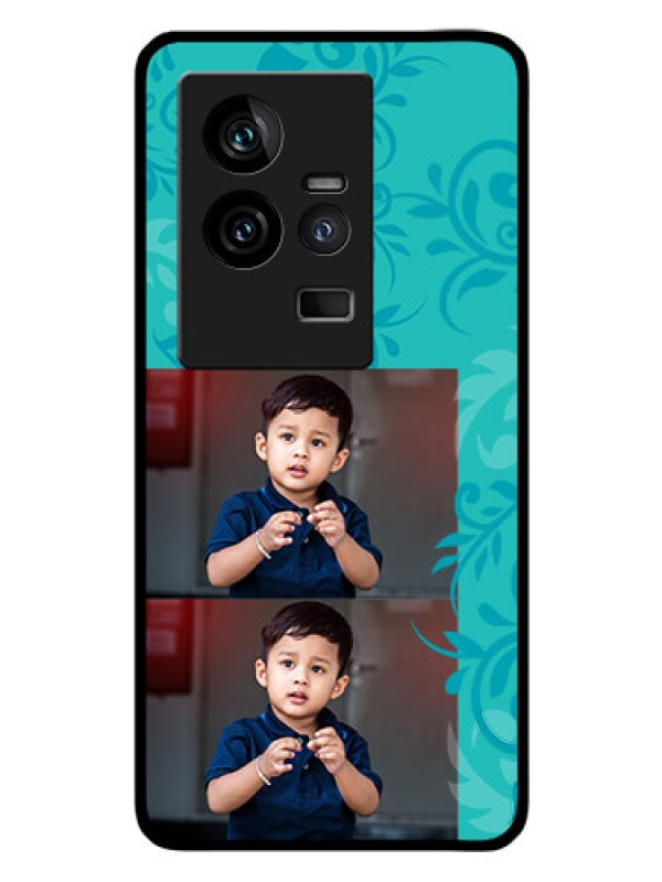 Custom iQOO 11 5G Personalized Glass Phone Case - with Photo and Green Floral Design