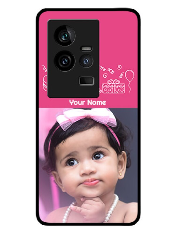 Custom iQOO 11 5G Photo Printing on Glass Case - with Birthday Line Art Design