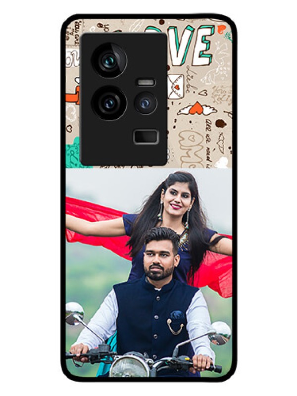 Custom iQOO 11 5G Custom Glass Phone Case - Love Doodle Pattern
