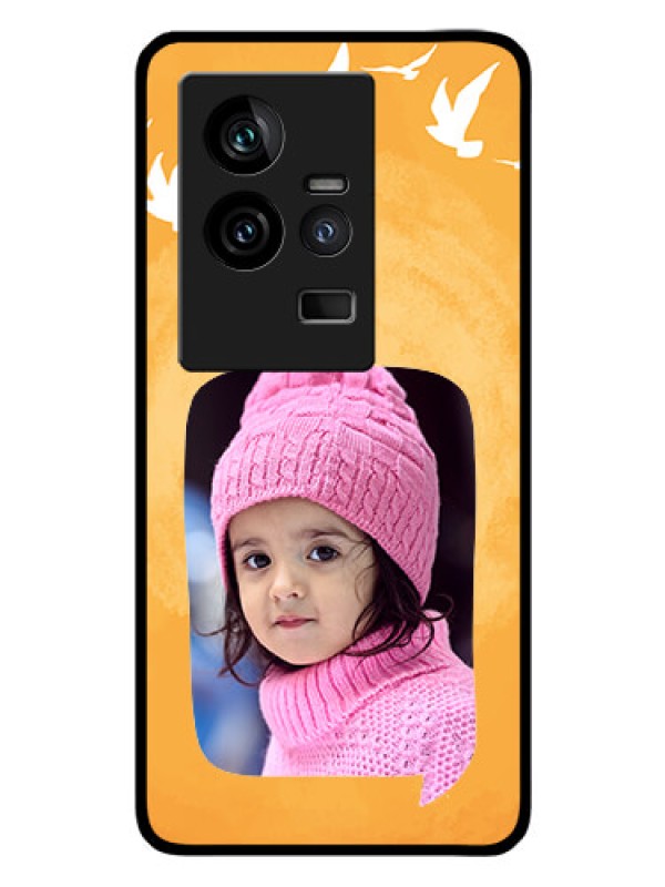 Custom iQOO 11 5G Personalized Glass Phone Case - Water Color Design with Bird Icons