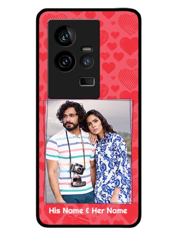 Custom iQOO 11 5G Photo Printing on Glass Case - with Red Heart Symbols Design