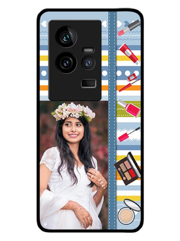 Custom iQOO 11 5G Personalized Glass Phone Case - Makeup Icons Design