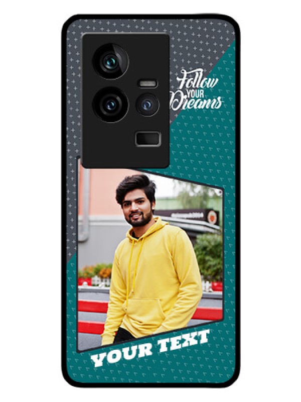 Custom iQOO 11 5G Personalized Glass Phone Case - Background Pattern Design with Quote