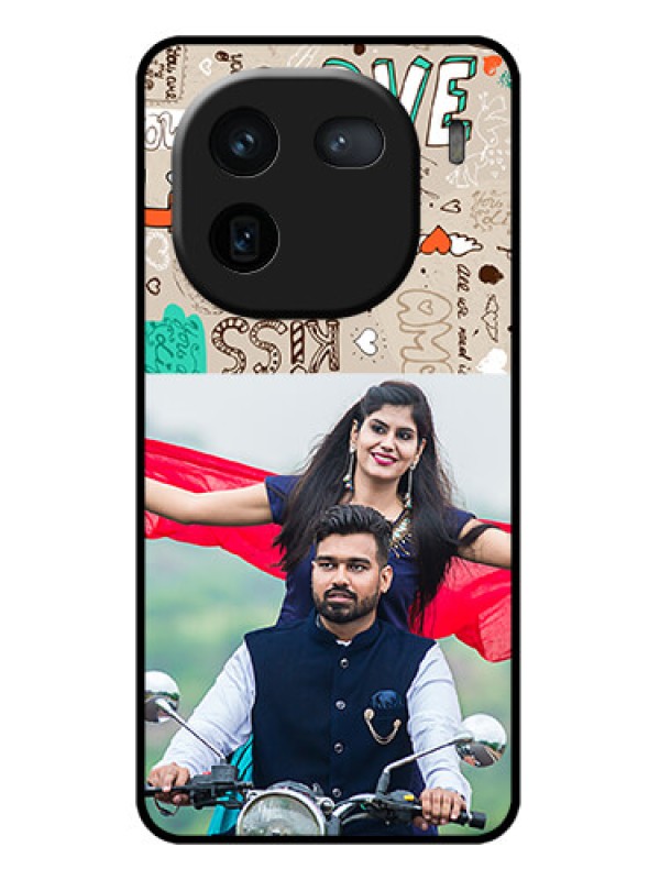 Custom iQOO 12 5G Custom Glass Phone Case - Love Doodle Pattern