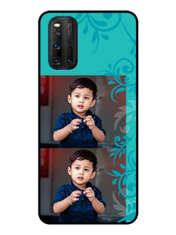 Custom iQOO 3 5G Personalized Glass Phone Case - with Photo and Green Floral Design 