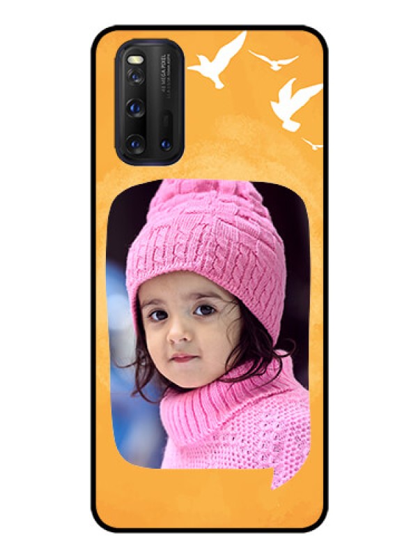 Custom iQOO 3 5G Personalized Glass Phone Case - Water Color Design with Bird Icons