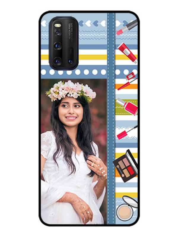 Custom iQOO 3 5G Personalized Glass Phone Case - Makeup Icons Design