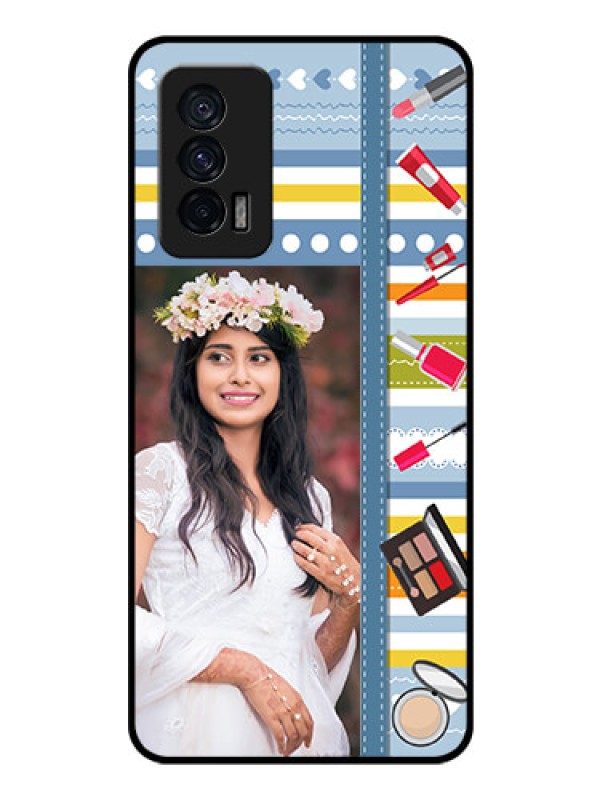 Custom iQOO 7 5G Personalized Glass Phone Case - Makeup Icons Design