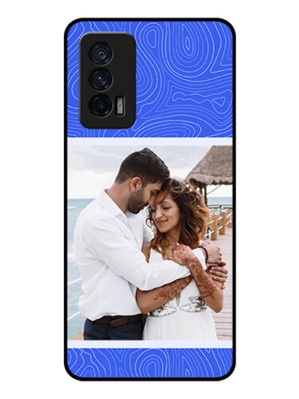 Custom iQOO 7 5G Custom Glass Mobile Case - Curved line art with blue and white Design
