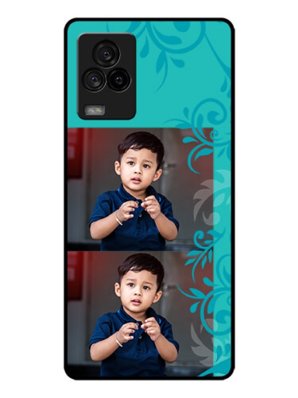 Custom iQOO 7 Legend 5G Personalized Glass Phone Case - with Photo and Green Floral Design 