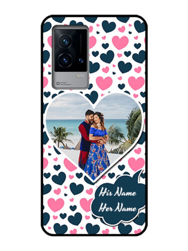 Custom iQOO 9 5G Custom Glass Phone Case - Pink & Blue Heart Design